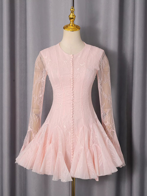 Lace Flare Sleeve Mini Dress