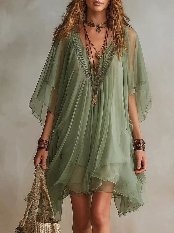 Chiffon V-Neck Mini Dress