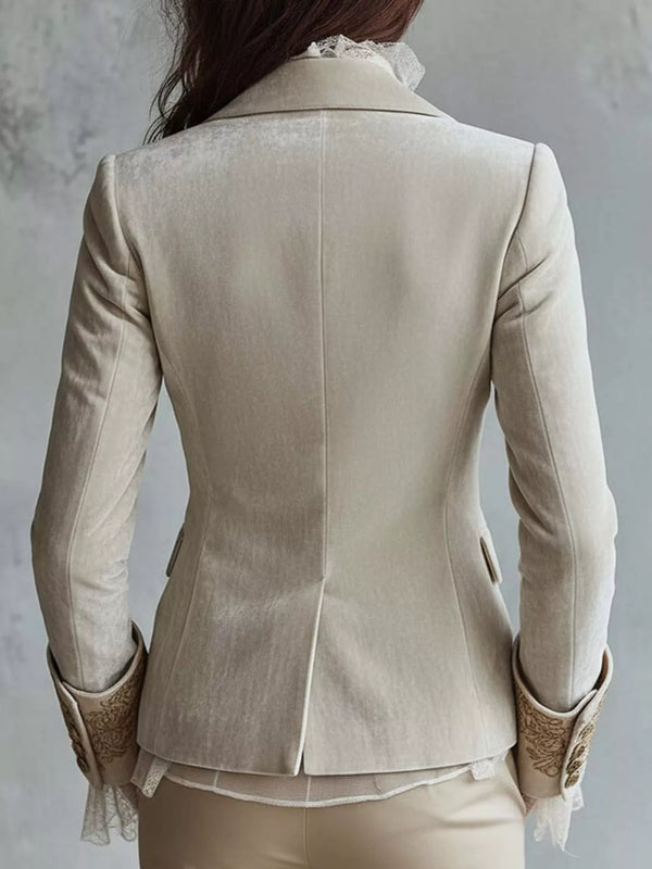 Embroidered Velvet Long Sleeve Blazer