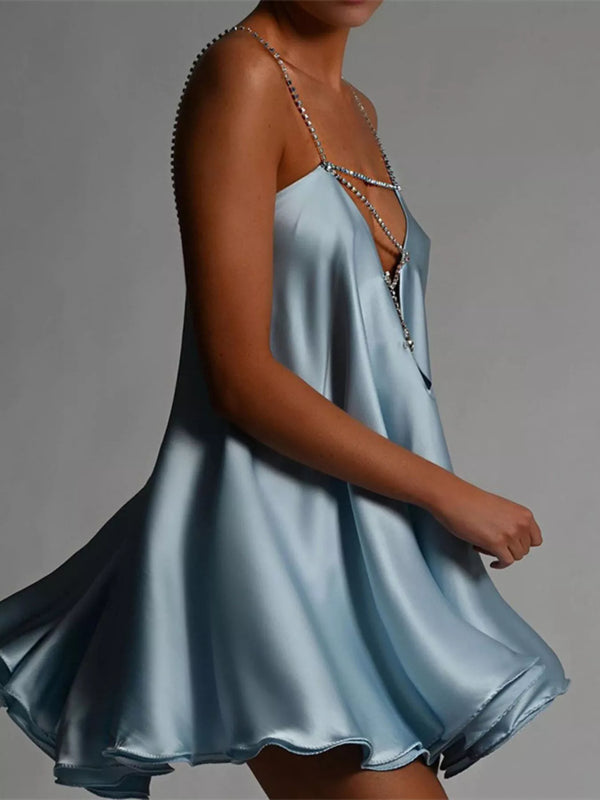 Rhinestone Embellished Plunge Mini Dress