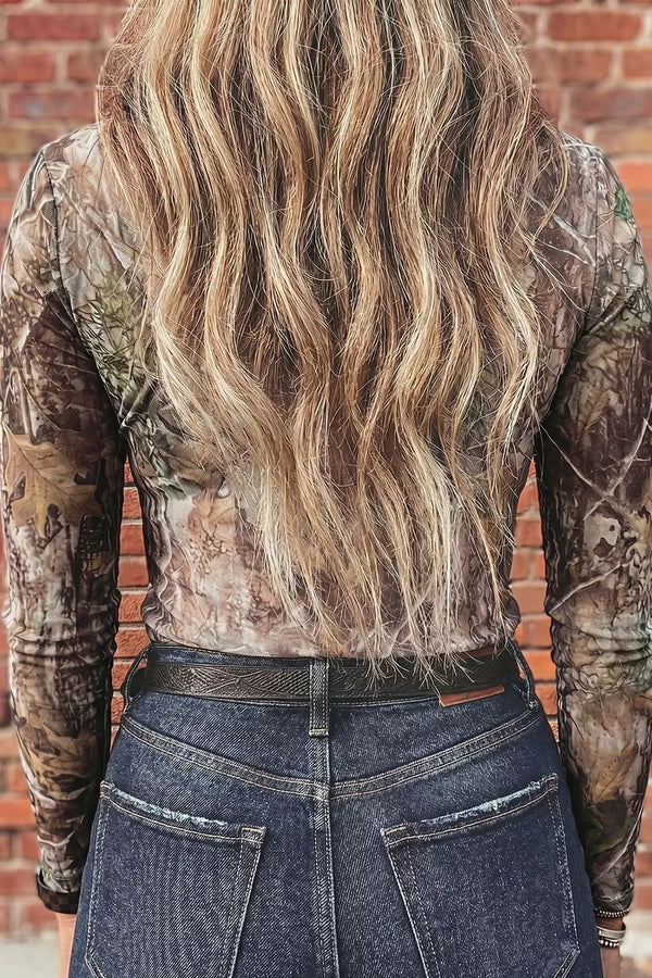 Mock Neck Long Sleeve Mesh Top