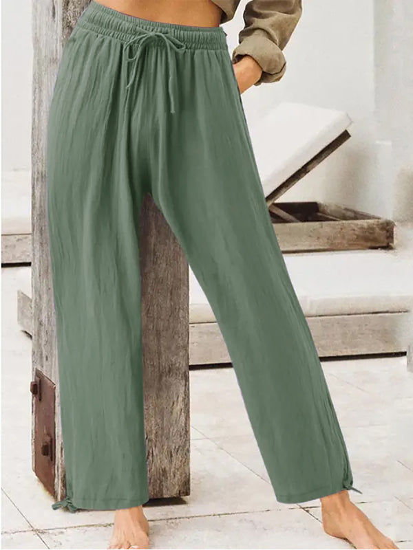 Full Size Casual Drawstring Wide-Leg Pants Plus Size