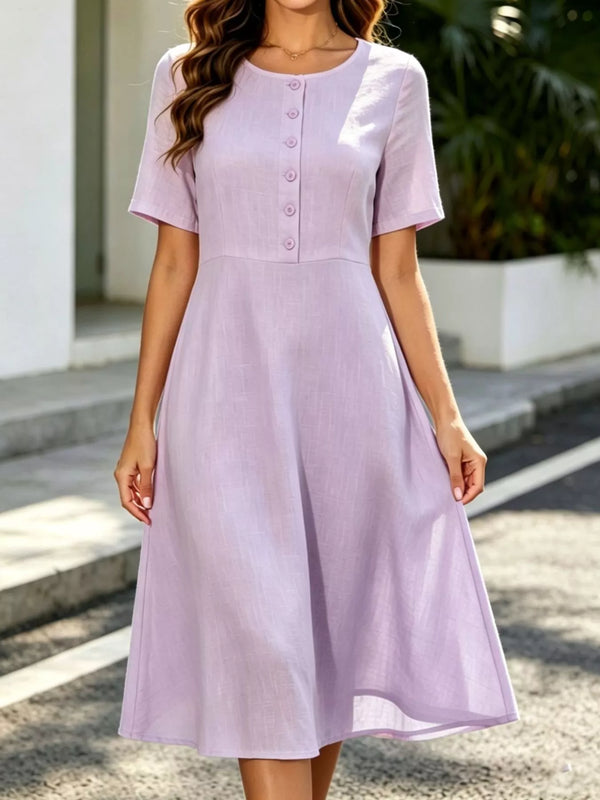 Button Detail A-Line Midi Dress