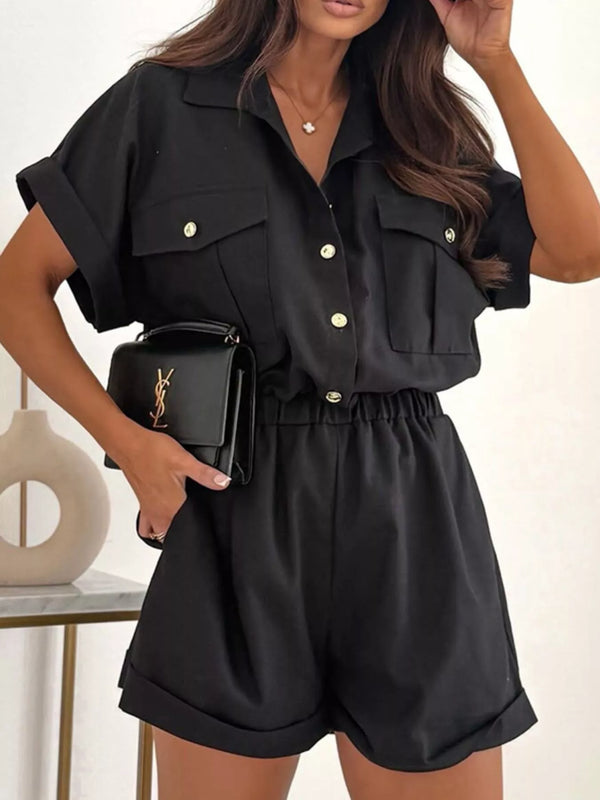 Button Front Short Sleeve Shirt and Shorts Set
