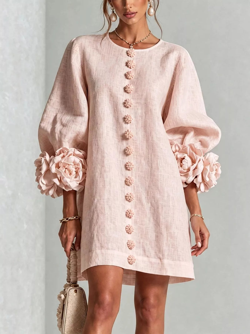 3D Floral 3/4 Sleeve Mini Dress