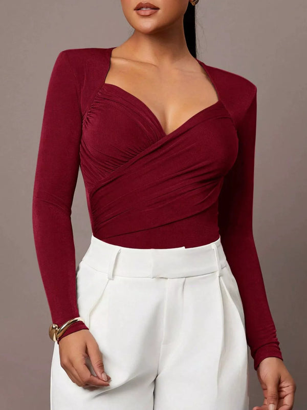 Ruched Surplice Long Sleeve Bodysuit