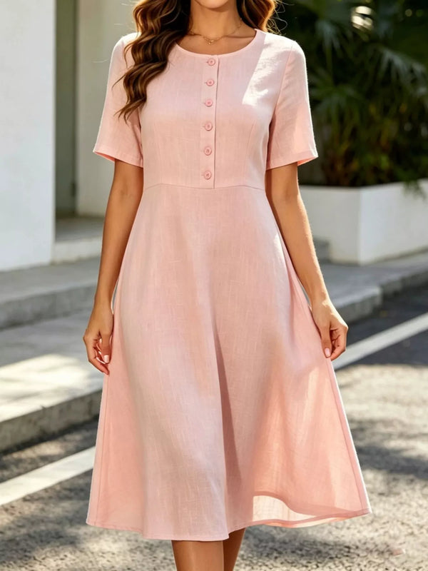 Button Detail A-Line Midi Dress