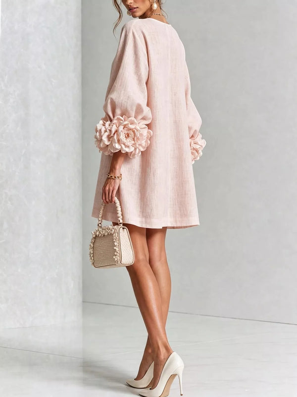 3D Floral 3/4 Sleeve Mini Dress