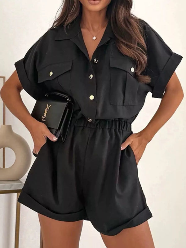 Button Front Short Sleeve Shirt and Shorts Set