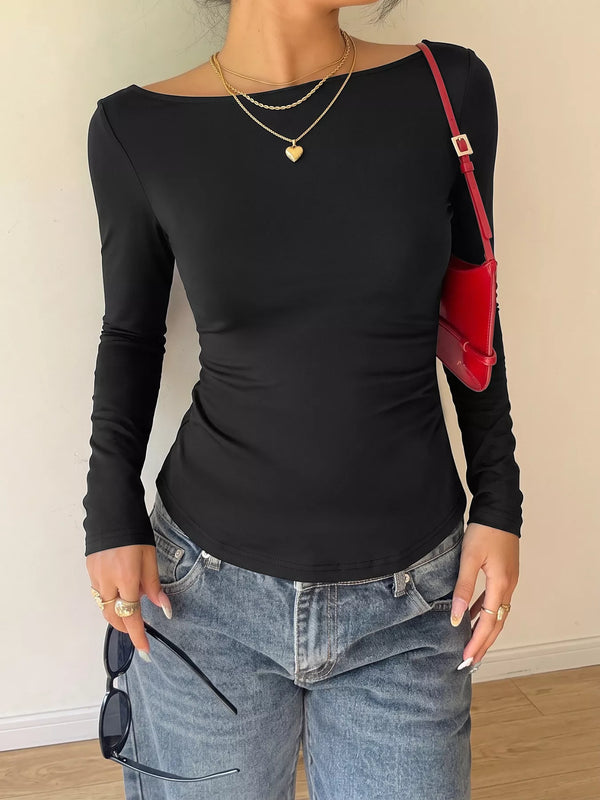 Lace Back Tie Long Sleeve Top