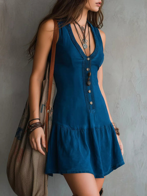 Full Size Sleeveless V-Neck Mini Dress Plus Size