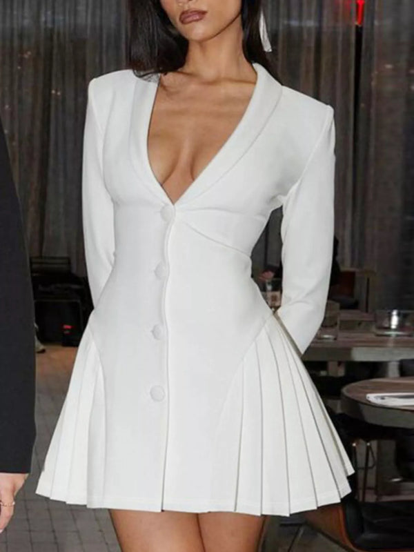 Button Down Blazer Pleated Mini Dress