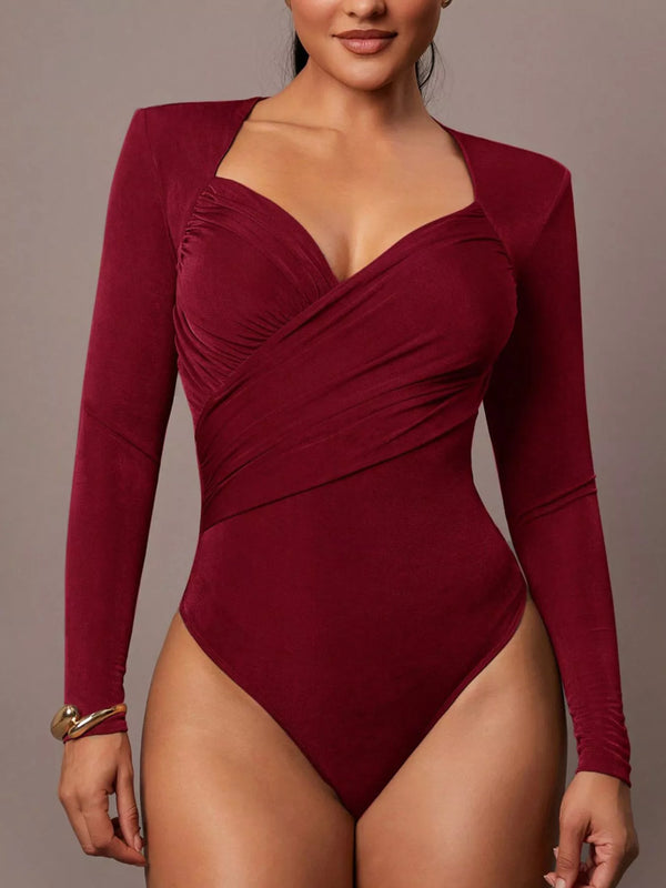Ruched Surplice Long Sleeve Bodysuit