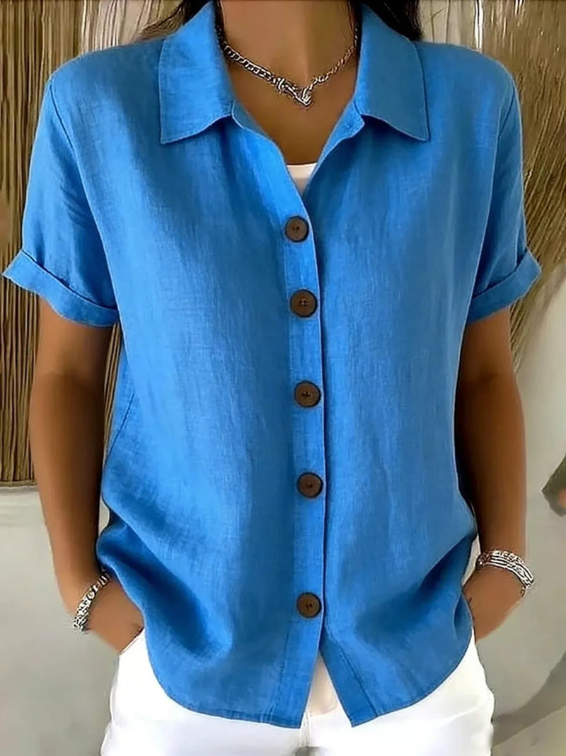 Full Size Button Up Short Sleeve Shirt Plus Size