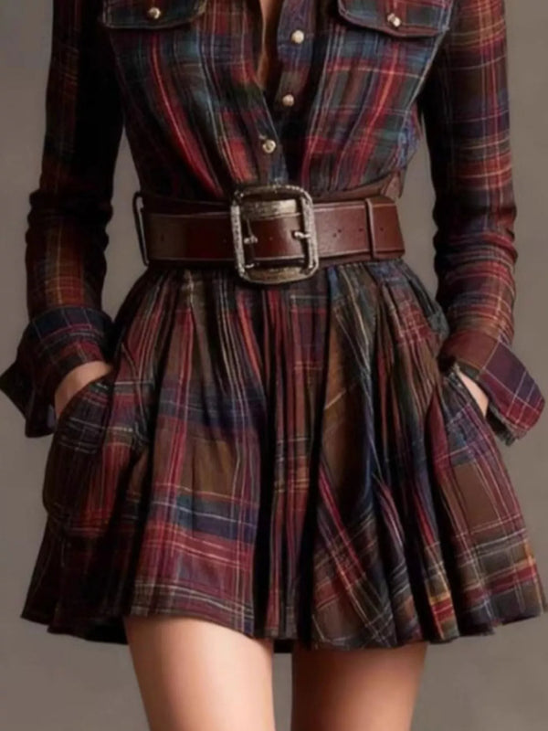 Plaid Long Sleeve Shirt Dress