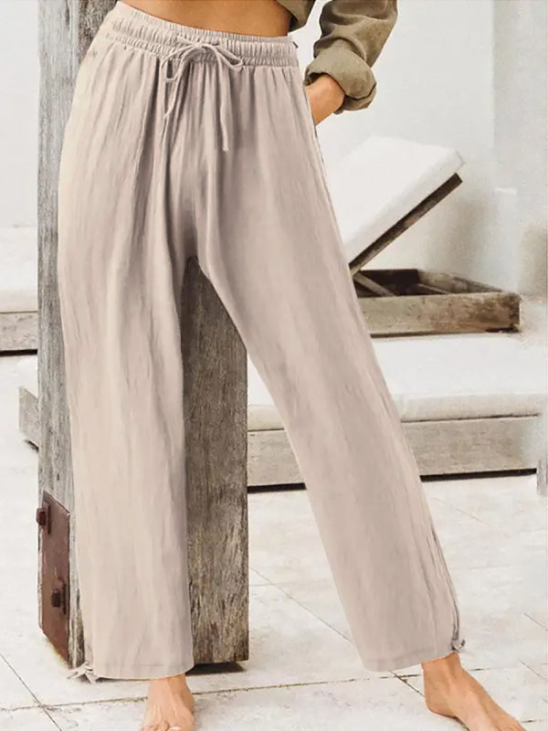 Full Size Casual Drawstring Wide-Leg Pants Plus Size